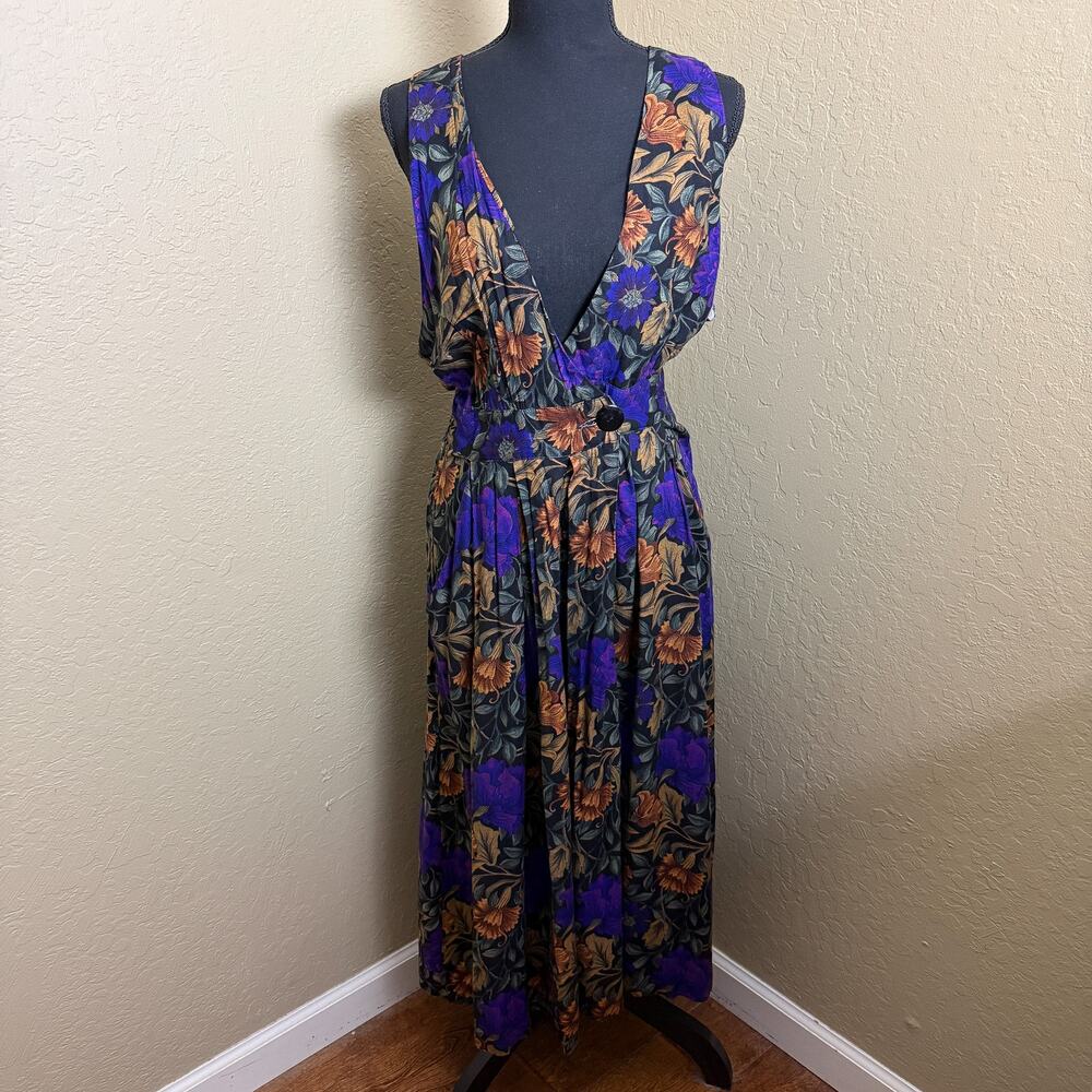 Vintage Betsy’s Things Girls 11/12 Floral Rayon Dress Purple Black USA